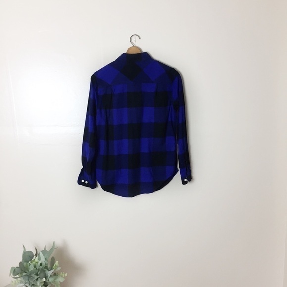 [J. Crew Factory] Blue & Black Buffalo Plaid Top - Picture 8 of 9